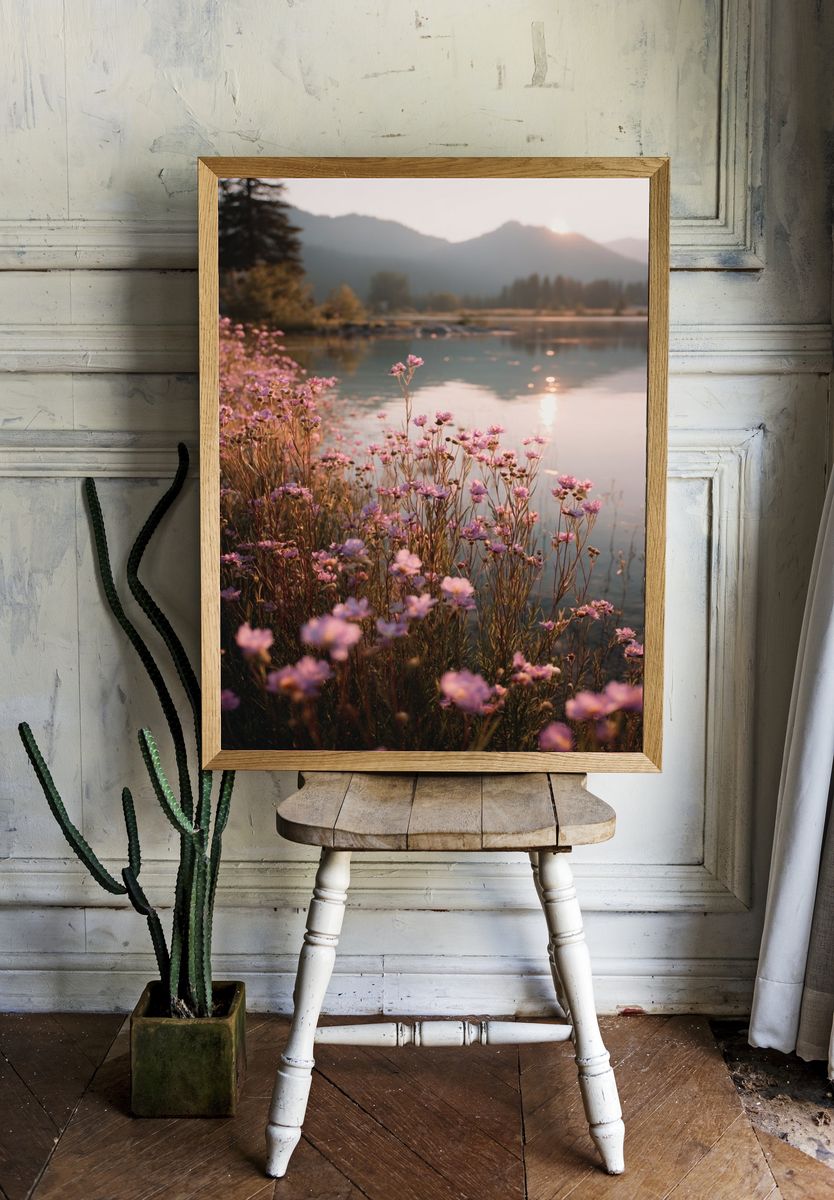 Misty Wildflowers at Sunrise Poster. — room view 1
