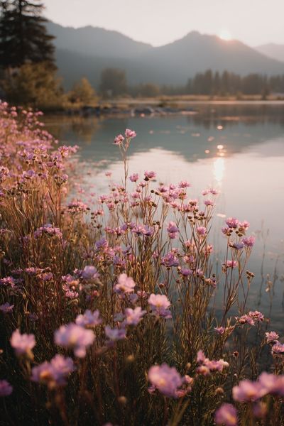 Misty Wildflowers at Sunrise Poster.
