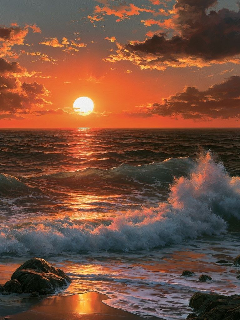 Ocean Sunset Waves Poster. poster — nature art