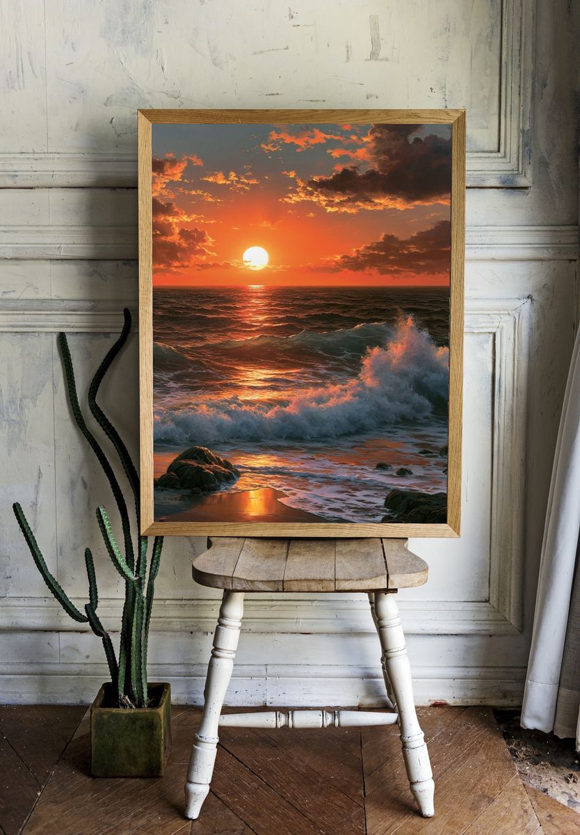 Ocean Sunset Waves Poster. — room view 1