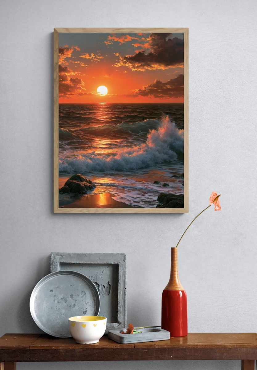Ocean Sunset Waves Poster. — room view 3
