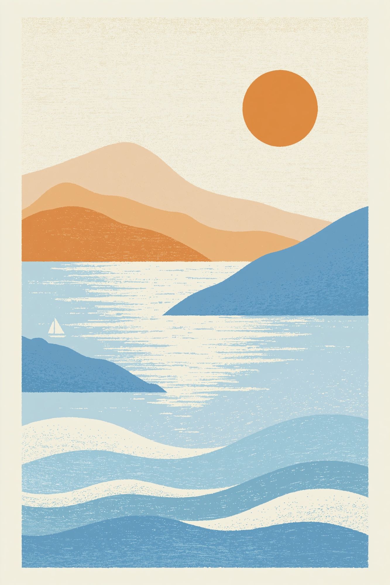 Sunlit Coastal Landscape Print. poster detail