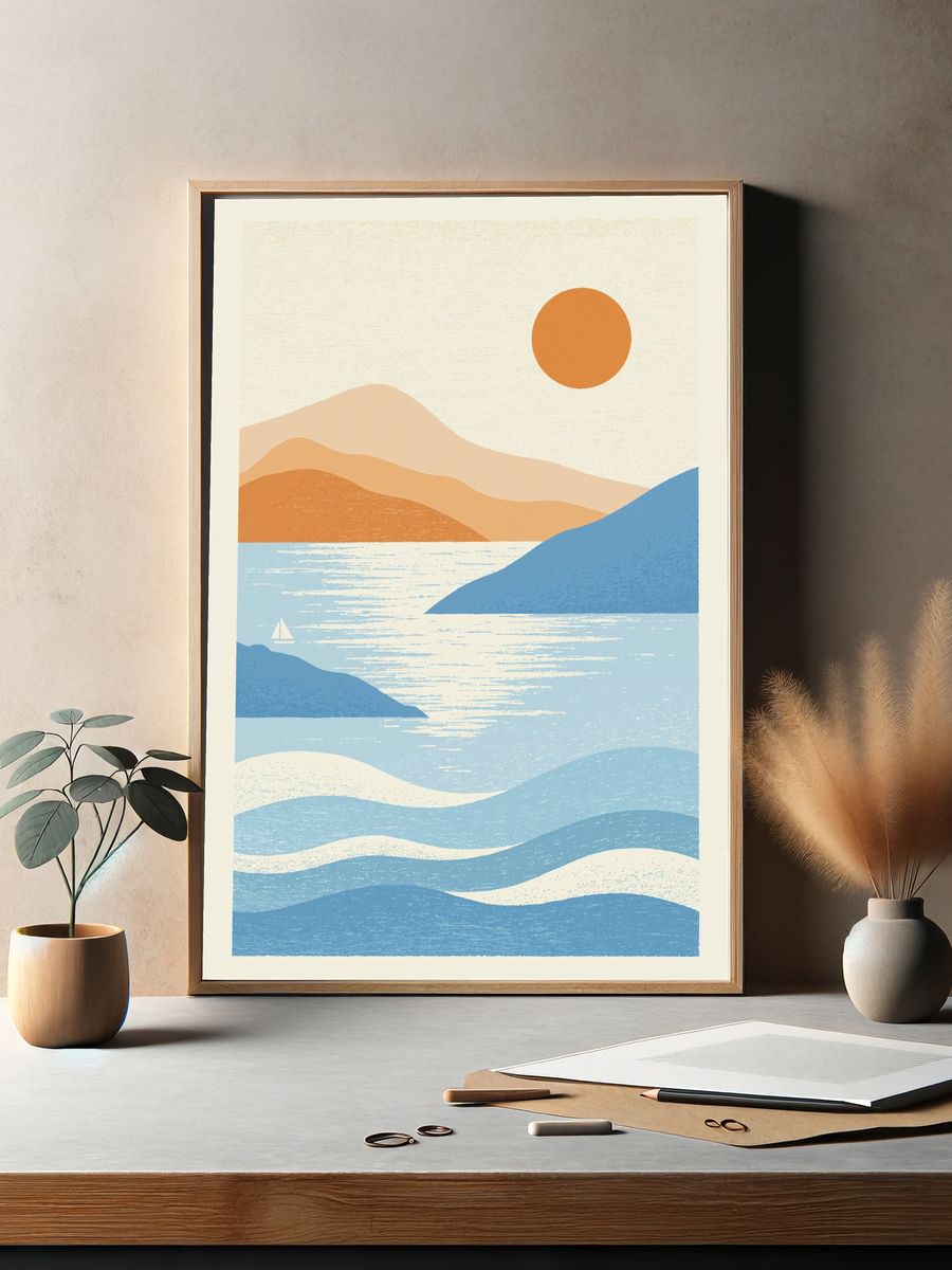 Sunlit Coastal Landscape Print. — room view 2