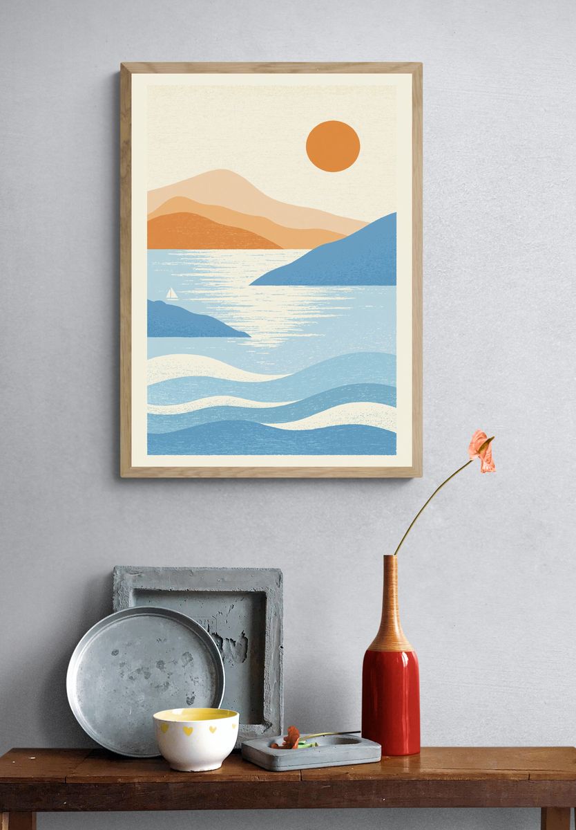 Sunlit Coastal Landscape Print. — room view 3