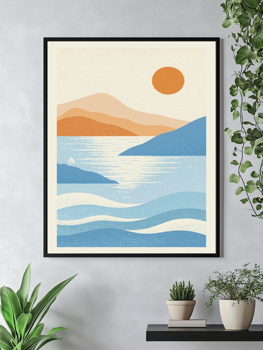 Sunlit Coastal Landscape Print. — room view 4