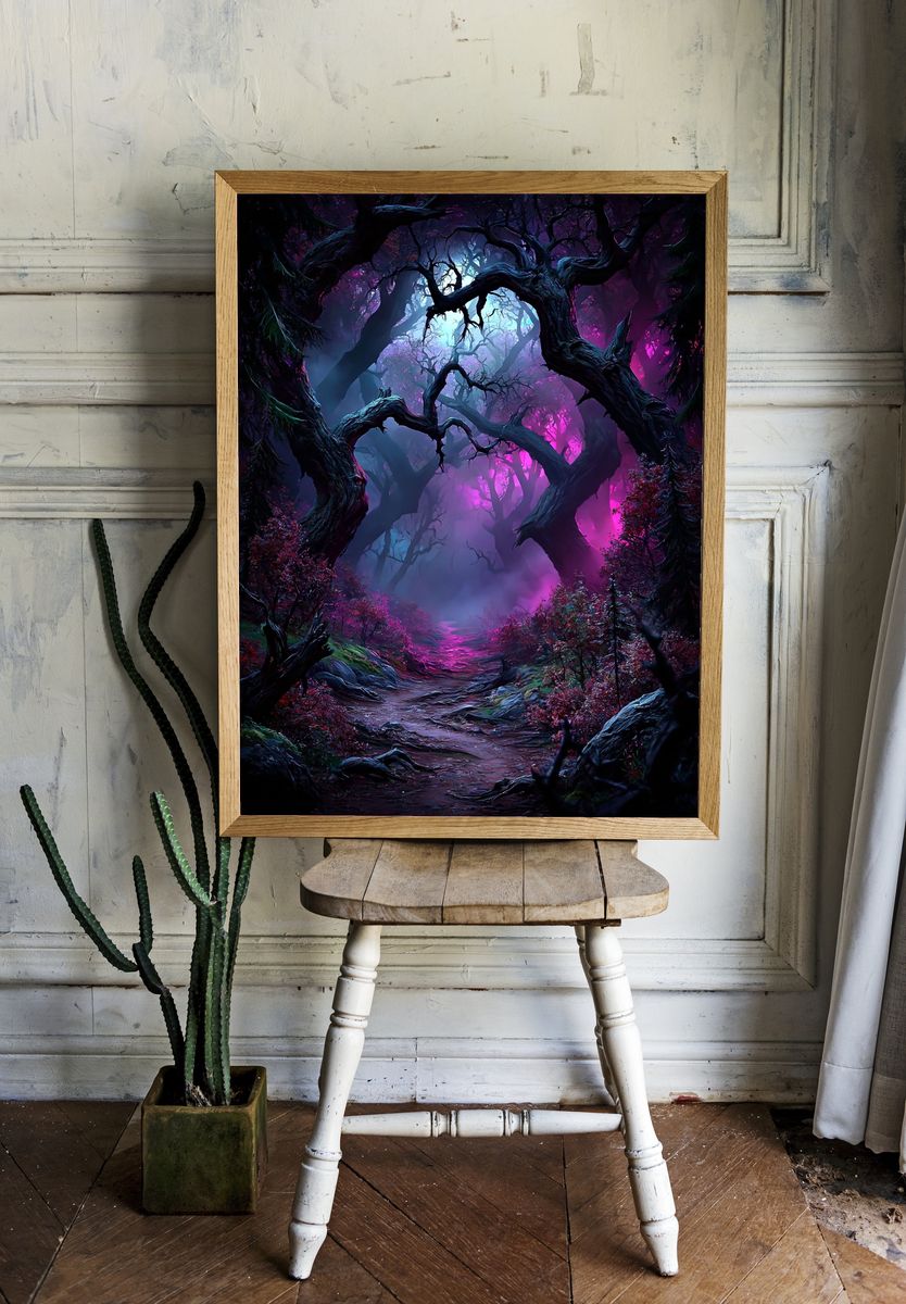 Enchanted Neon Forest Poster. — room view 1