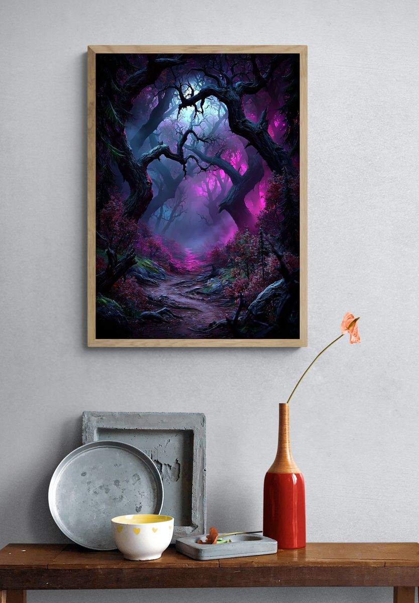 Enchanted Neon Forest Poster. — room view 3