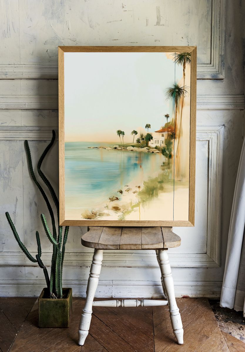 Coastal Palm Shoreline Print. — room view 1