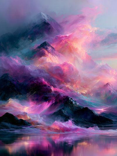 Dreamy Neon Mountains Print. poster