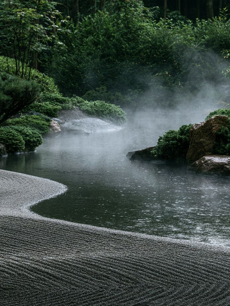 Misty Zen Garden Landscape Print. poster detail