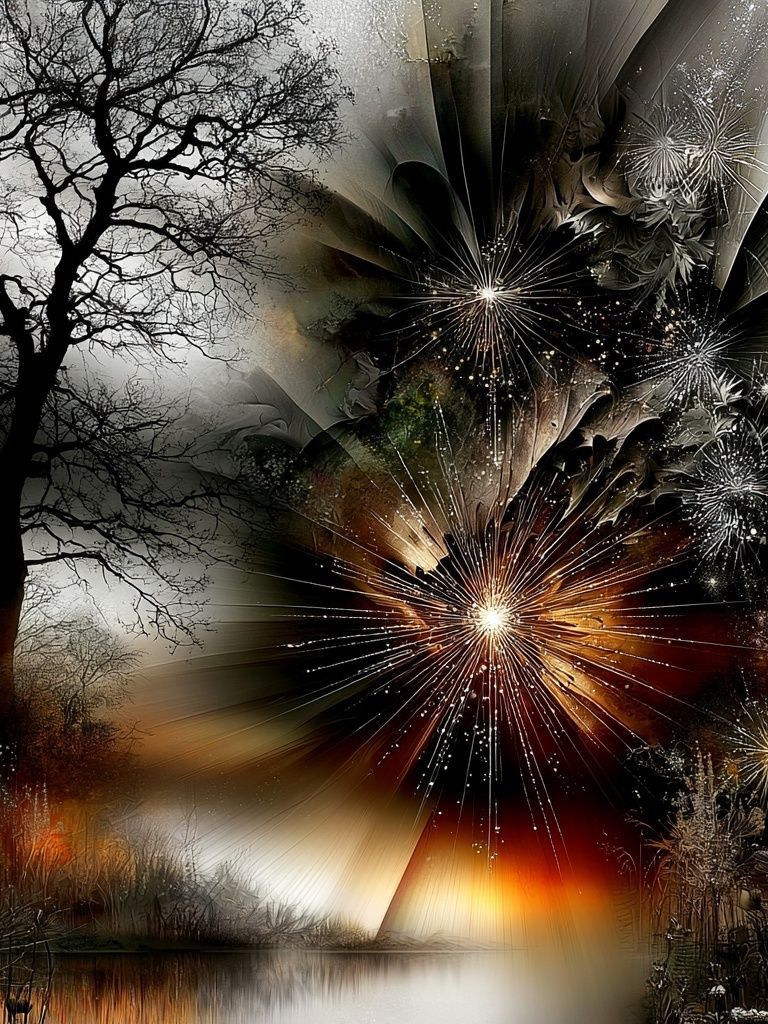Autumn Fireworks Landscape Print. poster — nature art