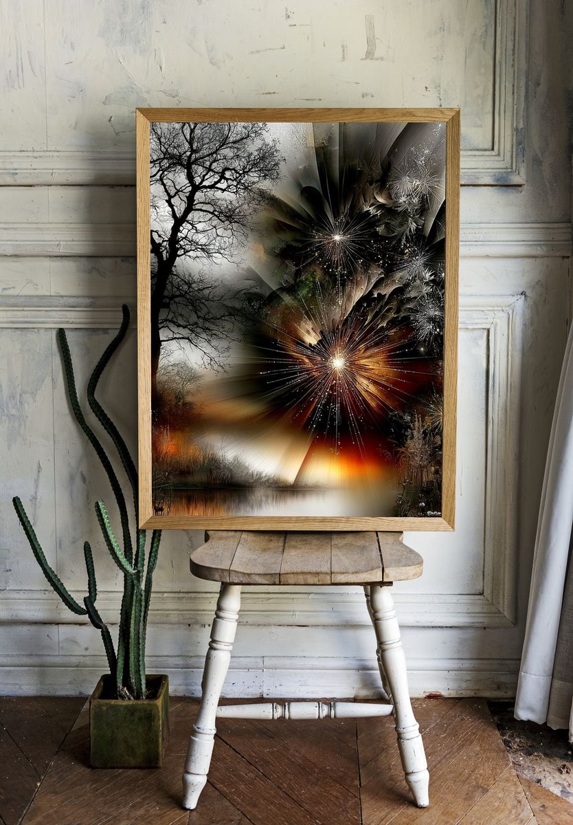 Autumn Fireworks Landscape Print. — room view 1