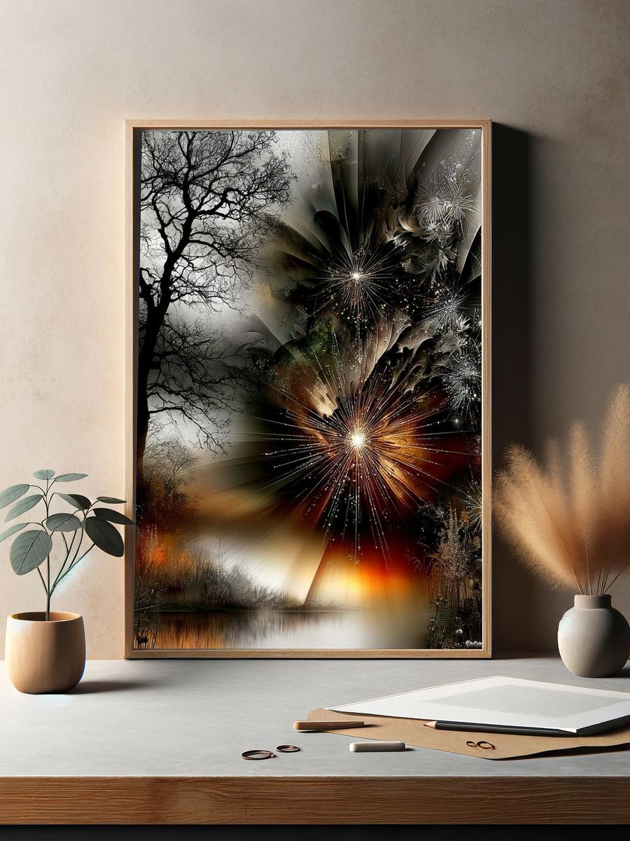 Autumn Fireworks Landscape Print. — room view 2