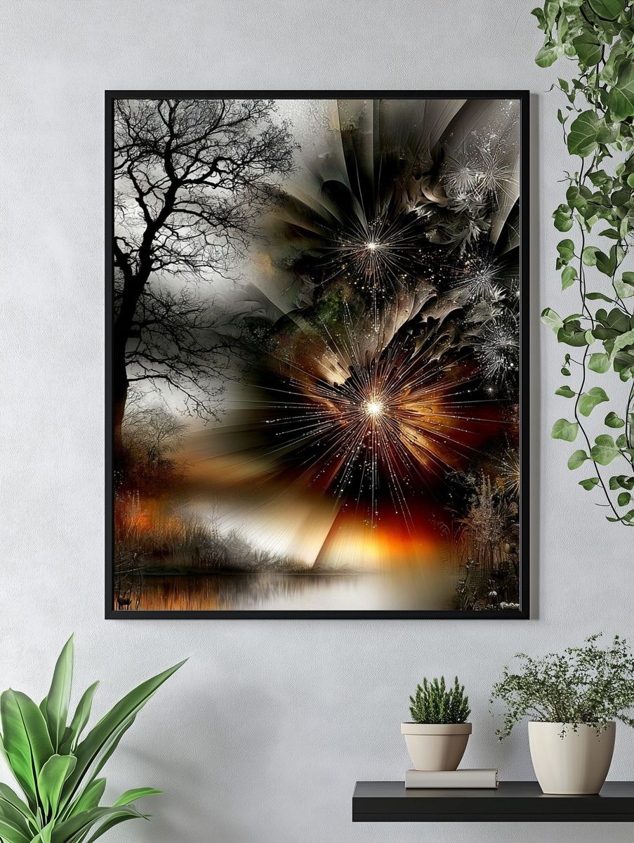Autumn Fireworks Landscape Print. — room view 4