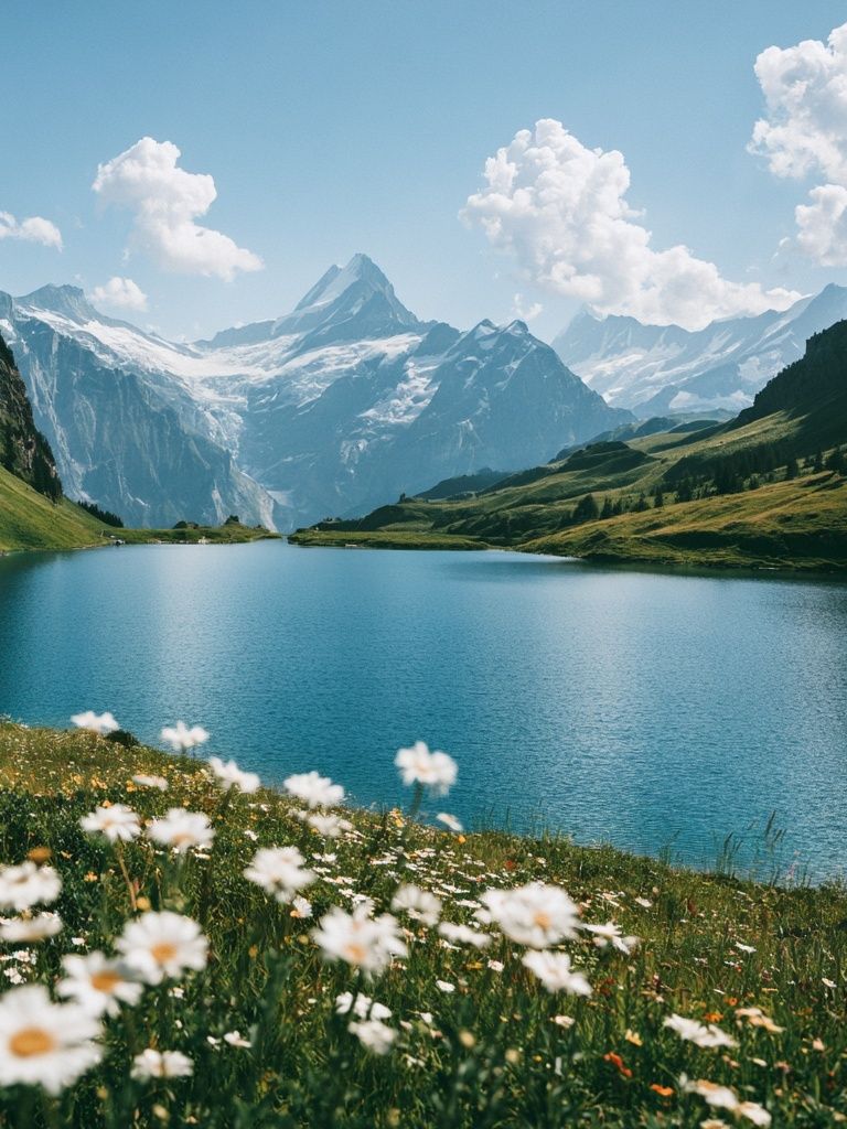 Alpine Lake Meadow Photography Poster. poster detail