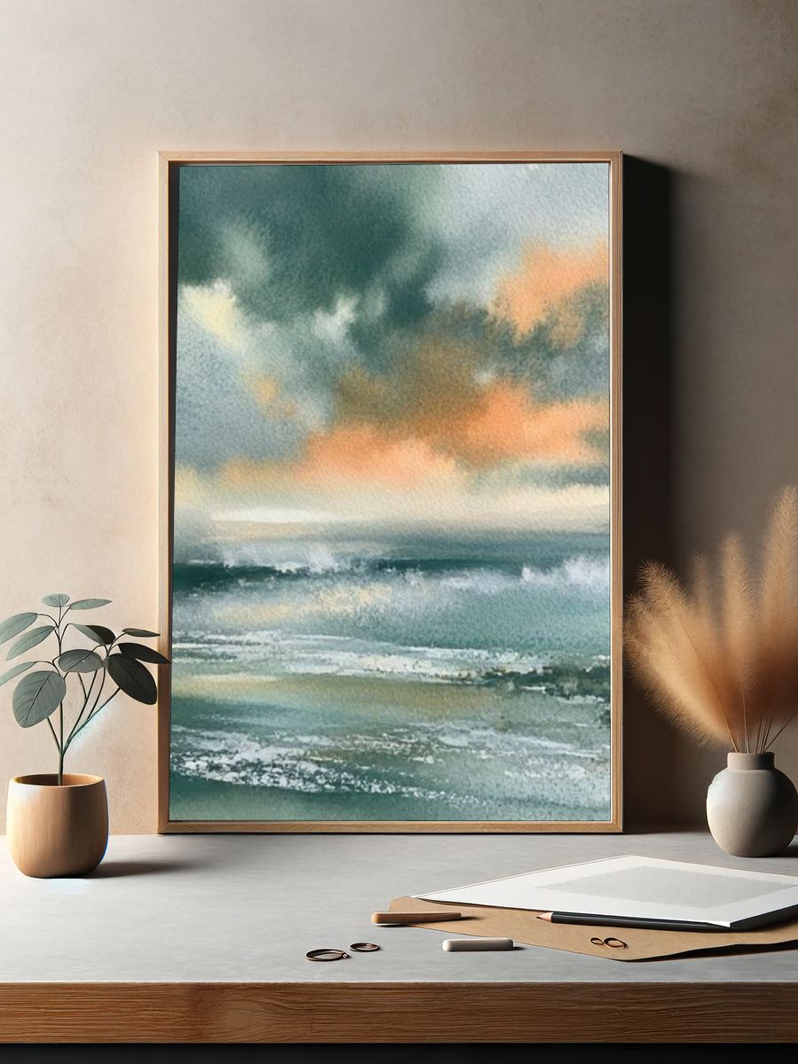 Stormy Seascape Watercolor Poster. — room view 2