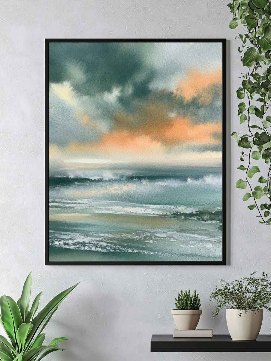 Stormy Seascape Watercolor Poster. — room view 4