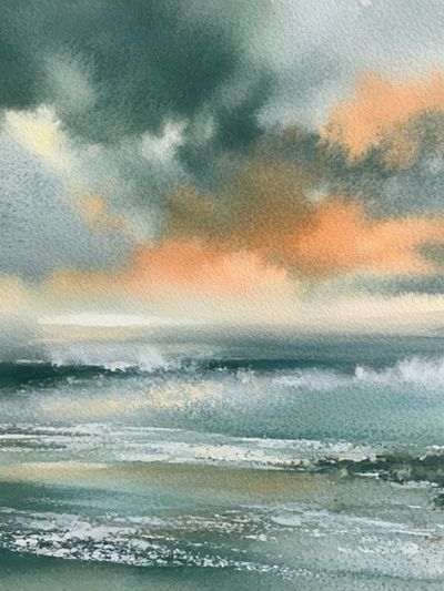 Stormy Seascape Watercolor Poster. poster