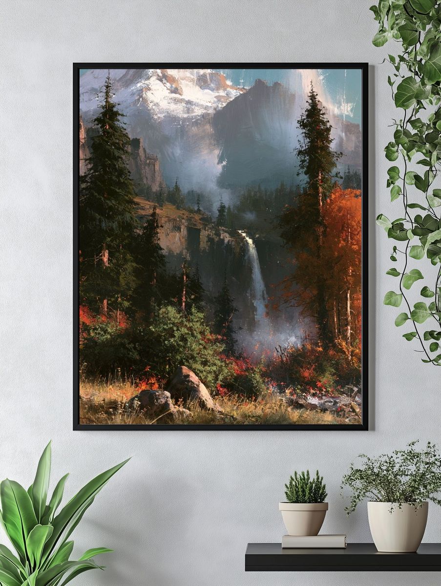 Autumn Mountain Waterfall Print. — room view 4