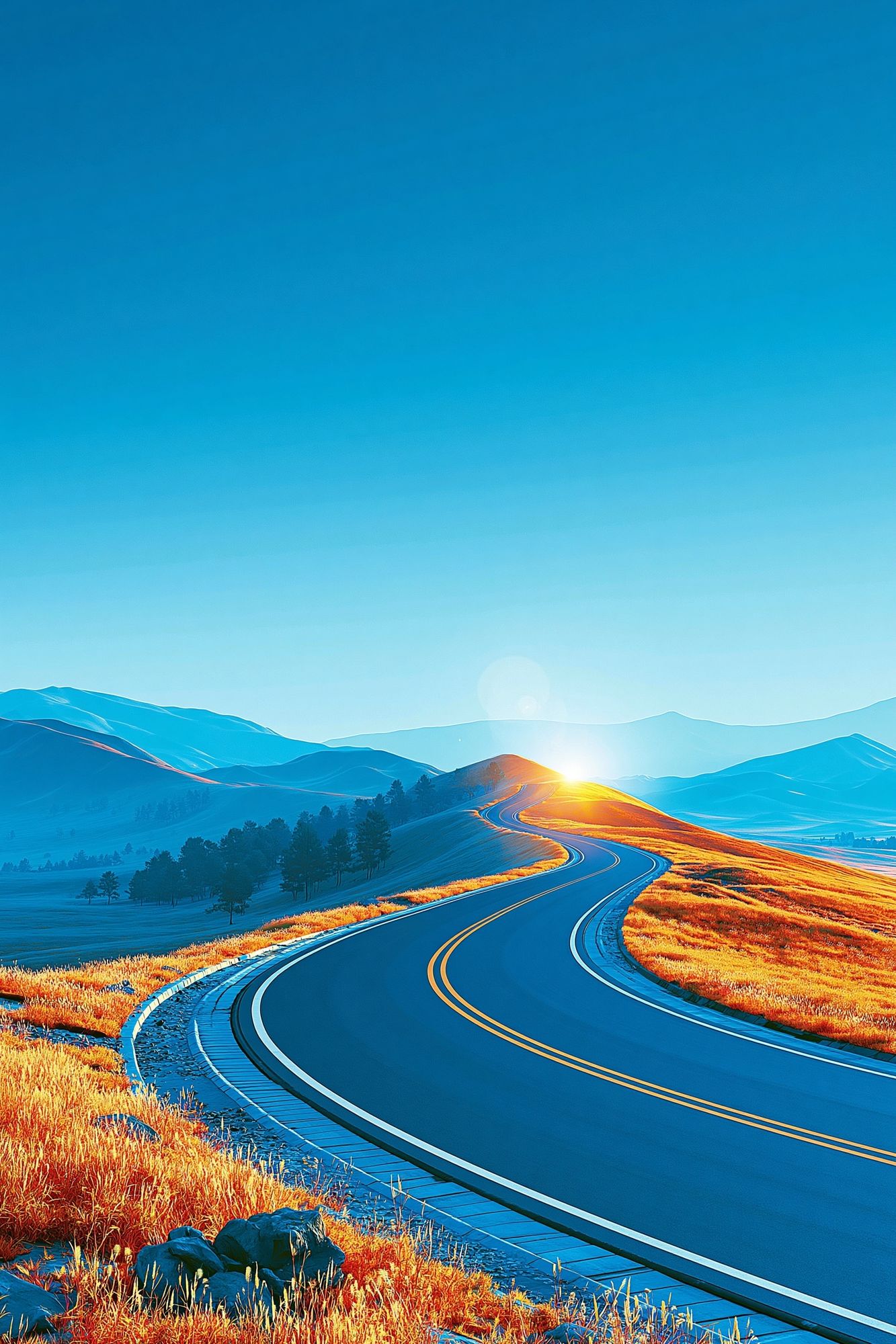 Sunrise Mountain Road Landscape Poster. poster — nature art