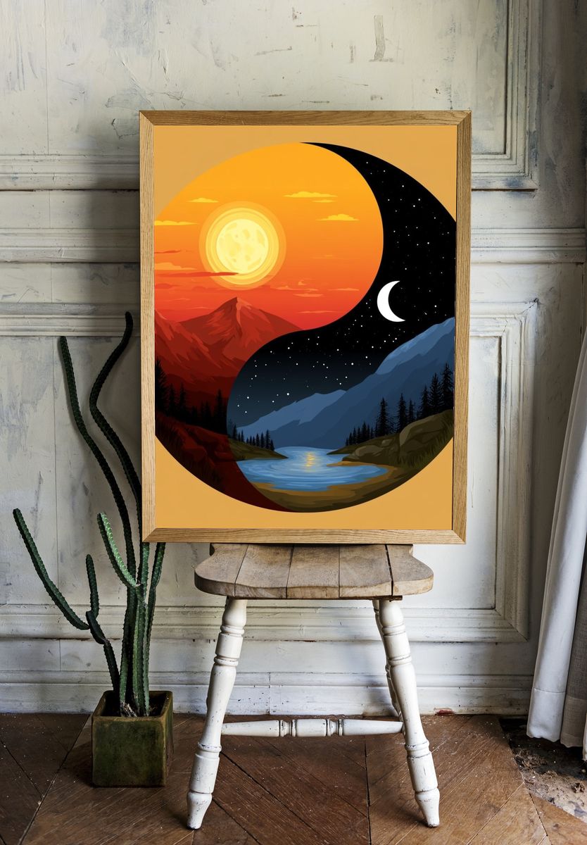 Yin Yang Mountain Landscape Poster. — room view 1