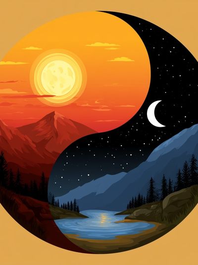 Yin Yang Mountain Landscape Poster.
