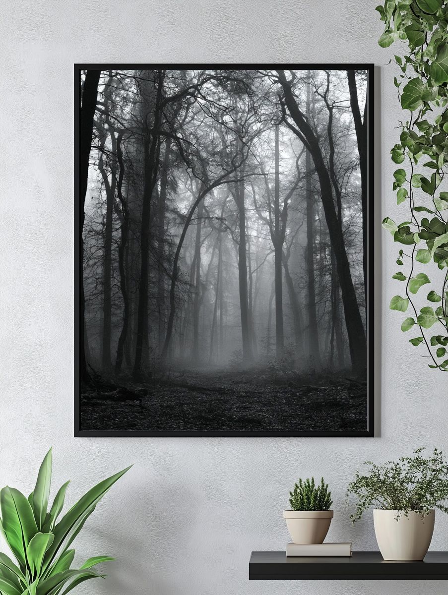 Misty Forest Path Photography Poster. — room view 4