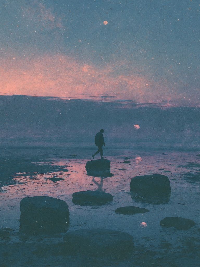 Dreamlike Seascape Silhouette Print. poster detail