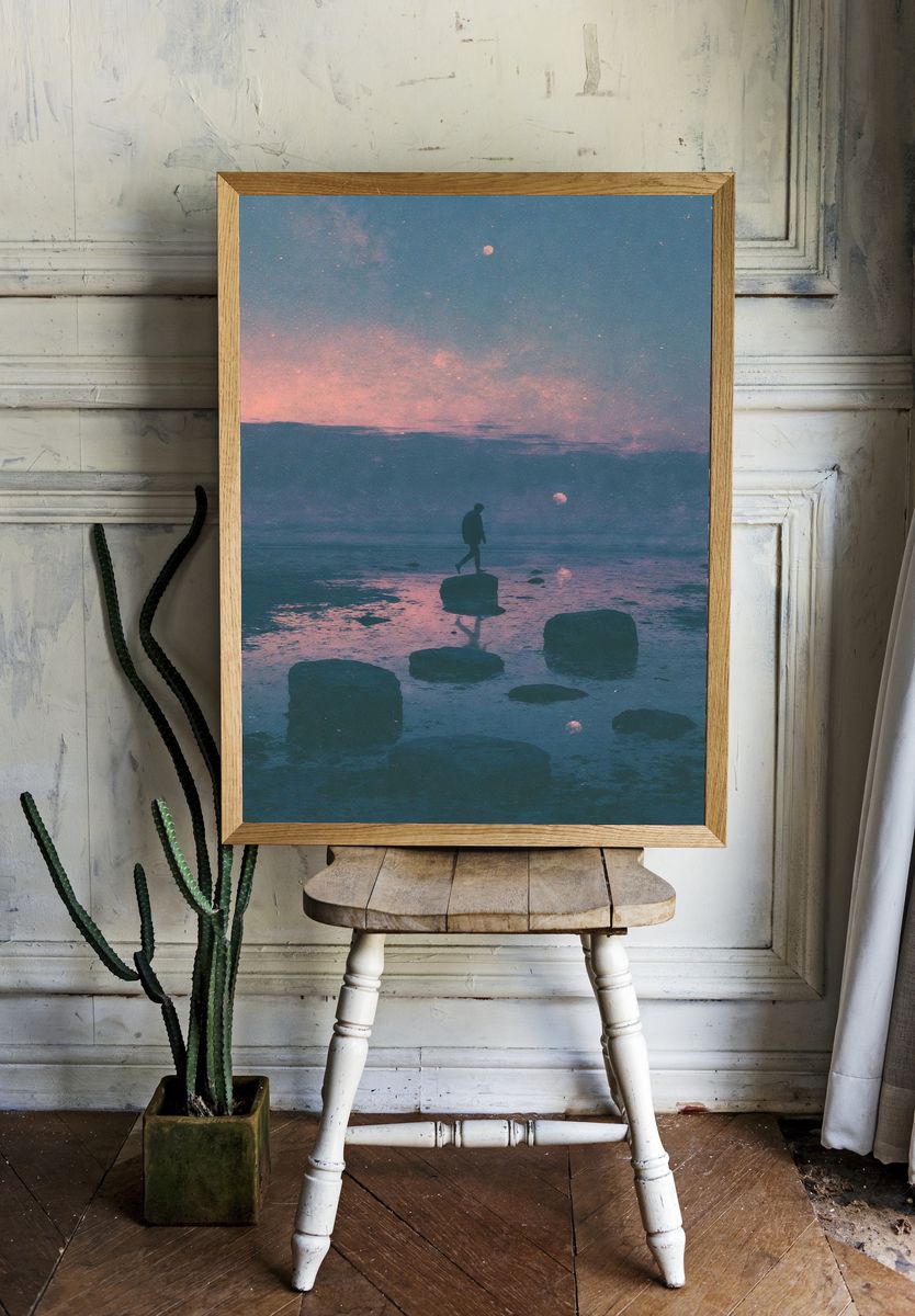 Dreamlike Seascape Silhouette Print. room preview