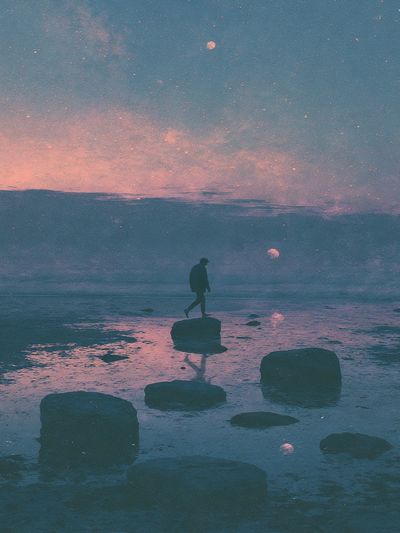 Dreamlike Seascape Silhouette Print.