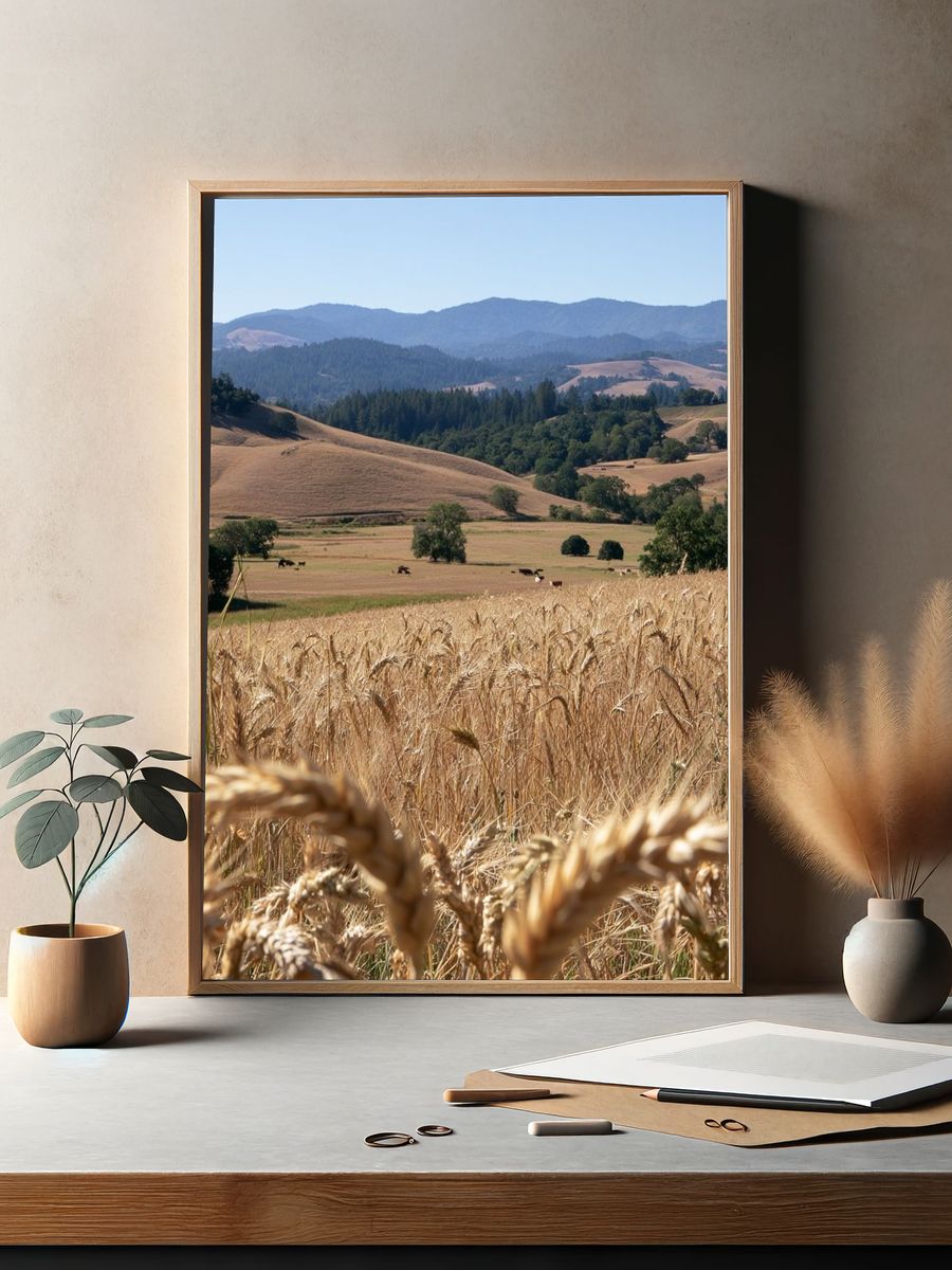 Golden Wheat Hills Landscape Print. — room view 2