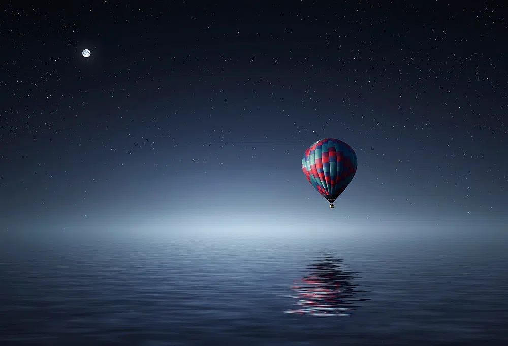 Moonlit Hot Air Balloon Print. poster — nature art