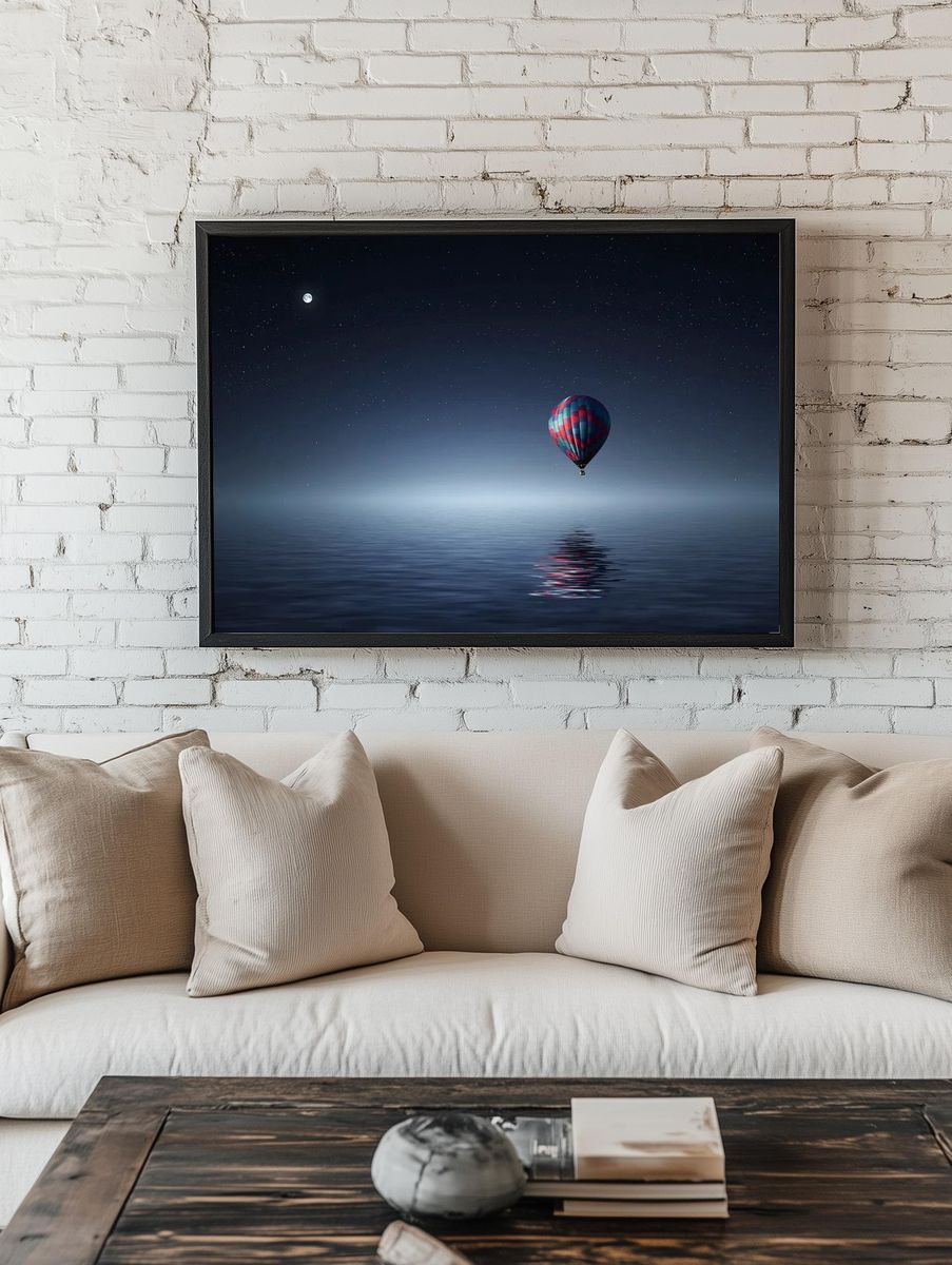 Moonlit Hot Air Balloon Print. — room view 1