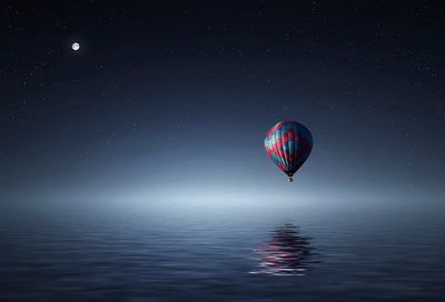 Moonlit Hot Air Balloon Print. poster