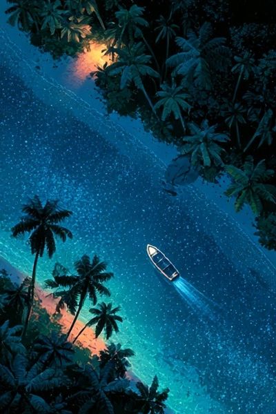 Tropical Night River Poster. poster