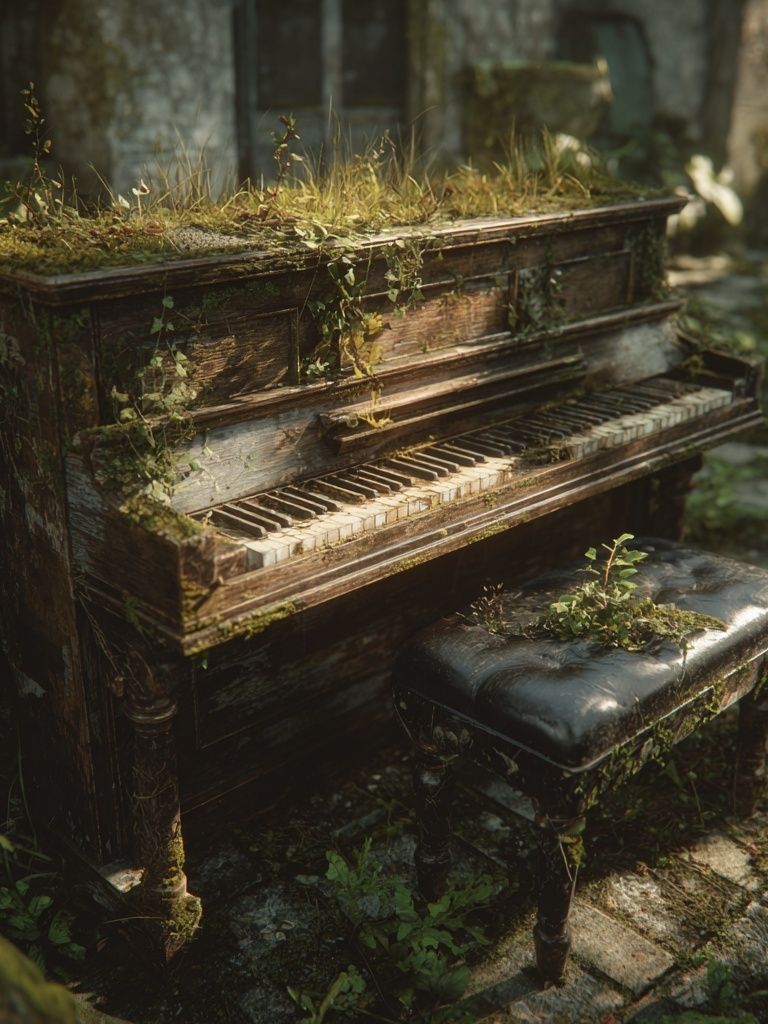 Overgrown Piano in Forest Print. poster — nature art