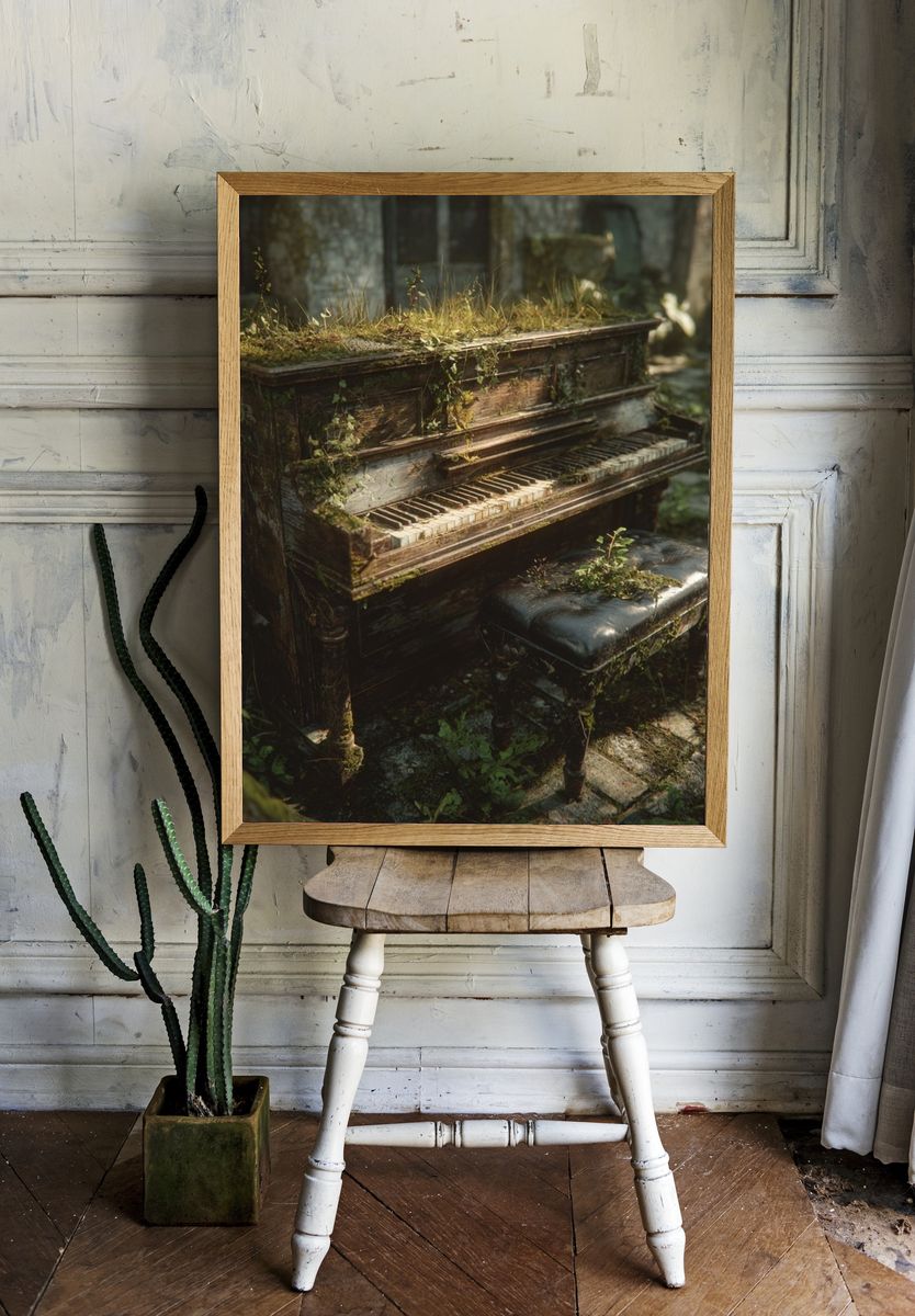 Overgrown Piano in Forest Print. room preview