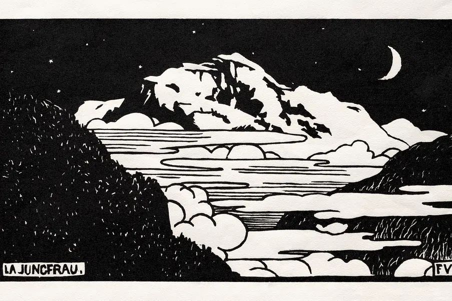 Moonlit Mountain Landscape Print. poster — nature art