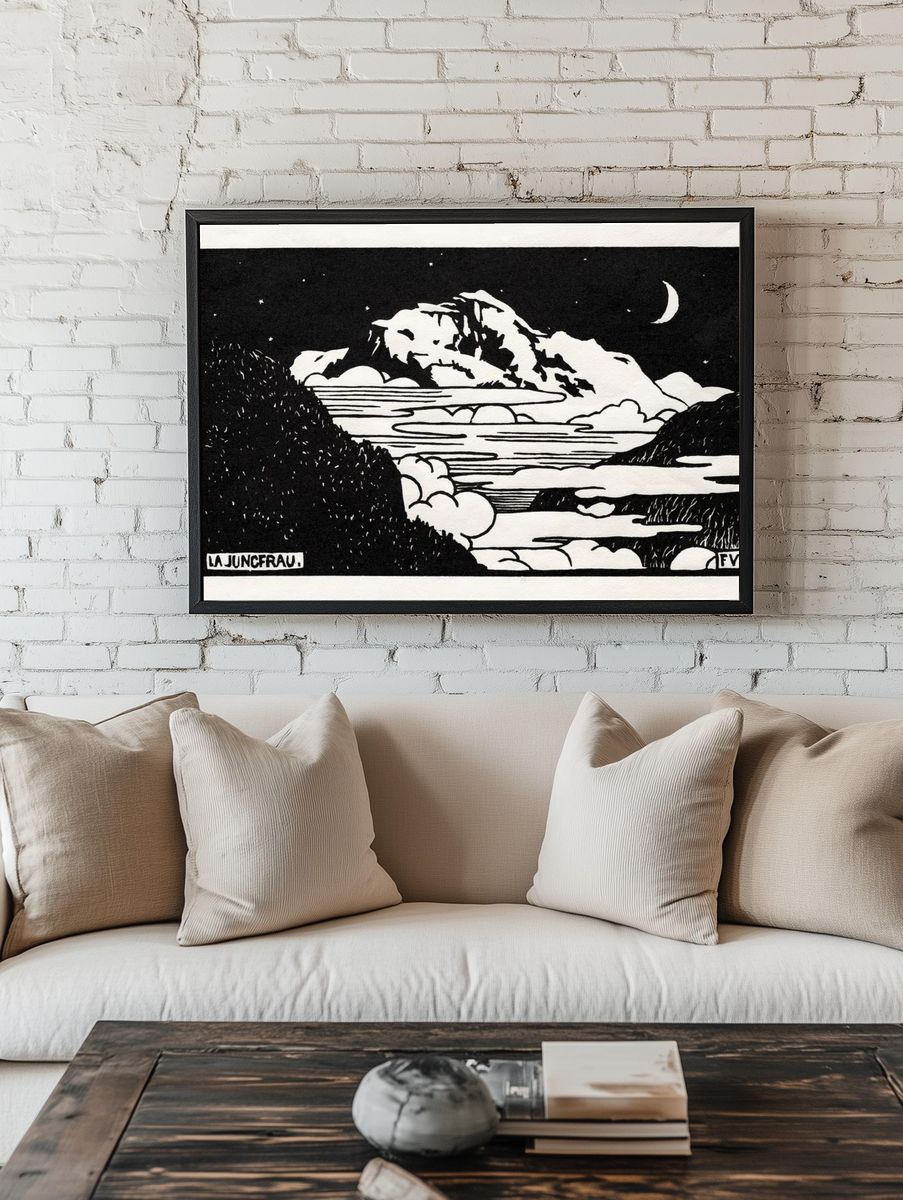 Moonlit Mountain Landscape Print. — room view 1