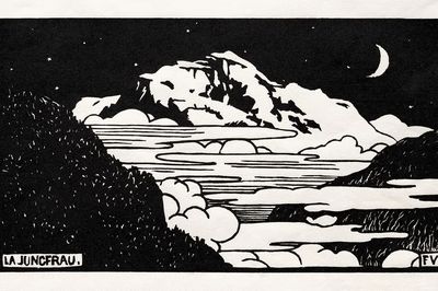 Moonlit Mountain Landscape Print. poster