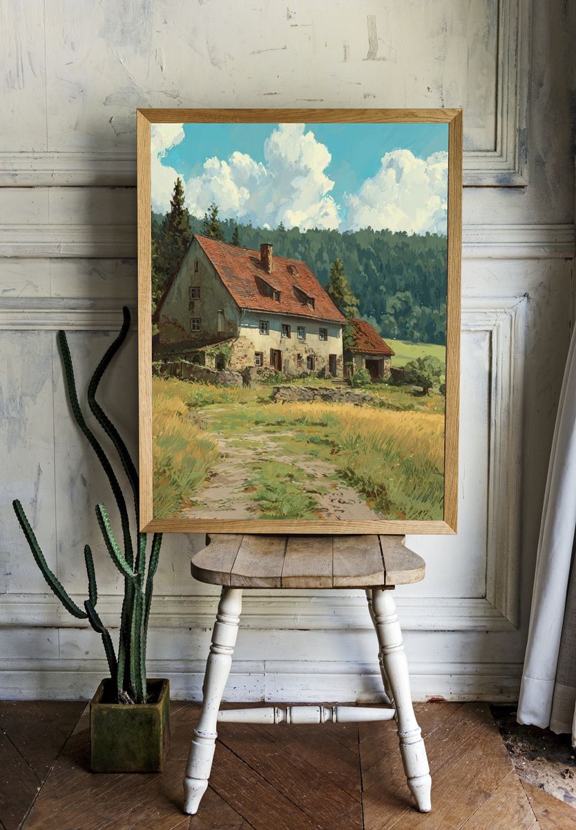 Countryside Cottage Landscape Print. — room view 1