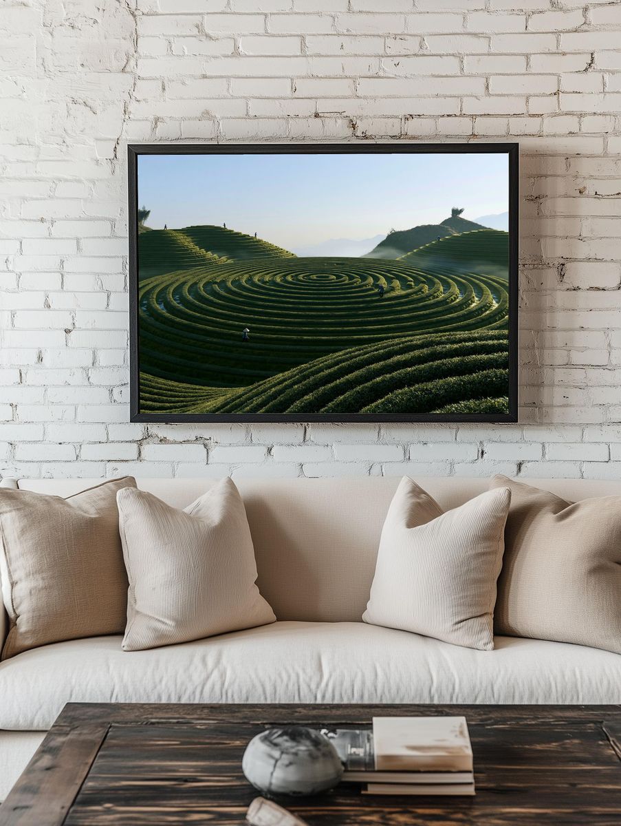 Terraced Tea Fields Landscape Print. room preview