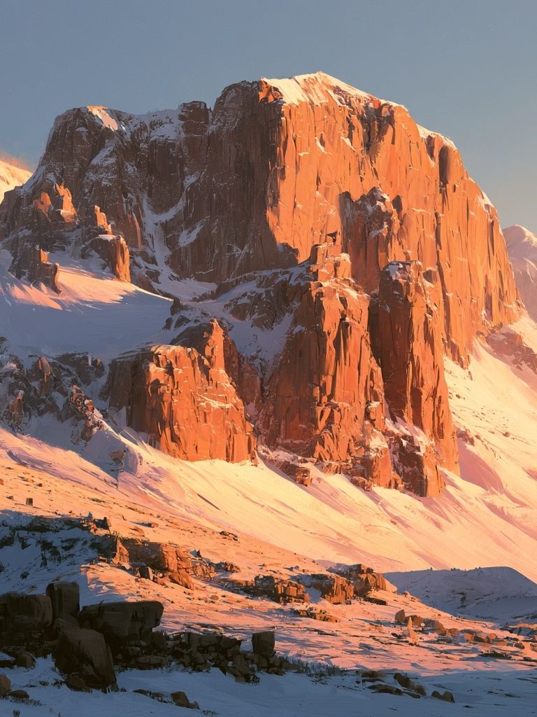Sunlit Snowy Mountain Landscape Print. poster — nature art