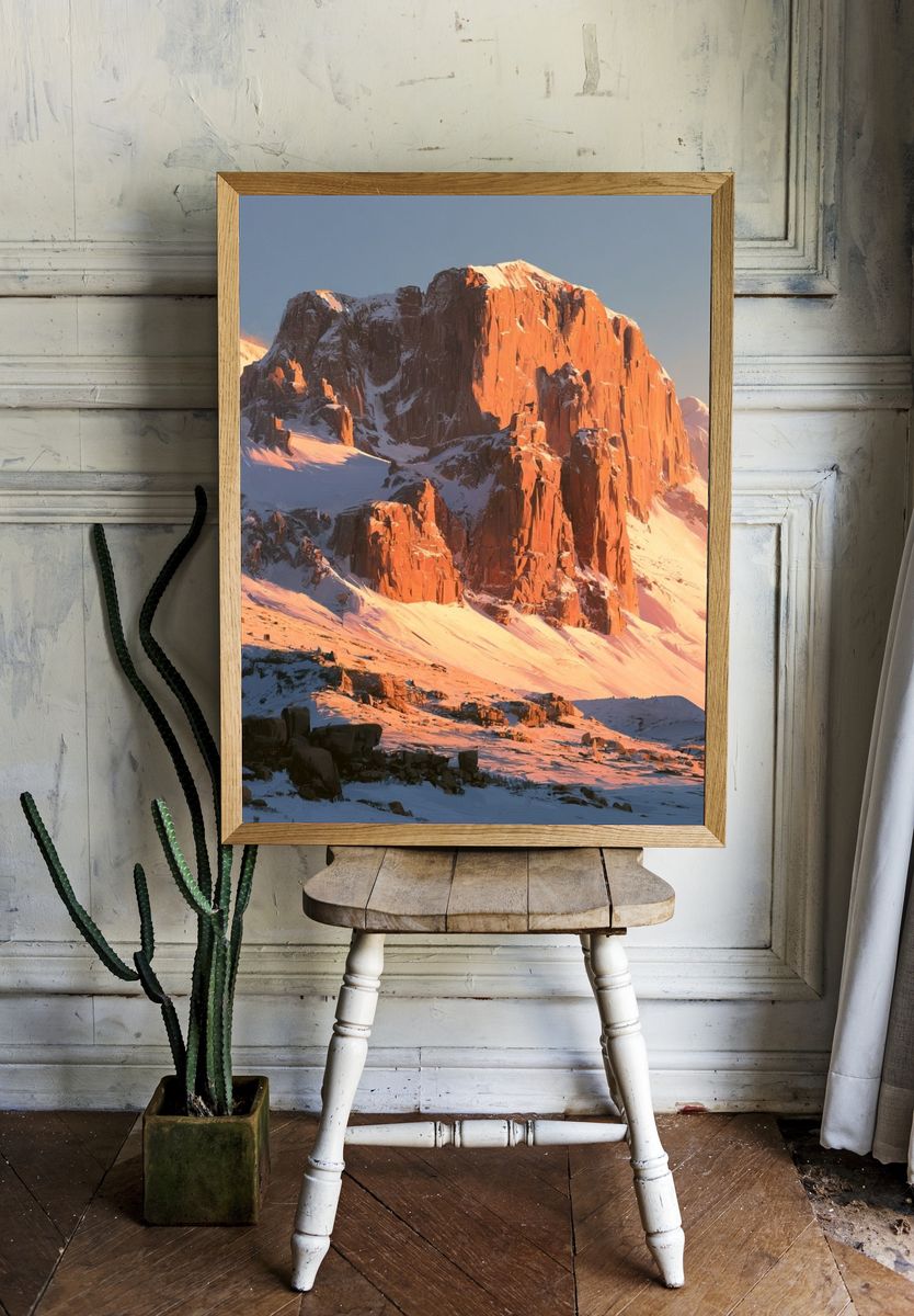 Sunlit Snowy Mountain Landscape Print. — room view 1