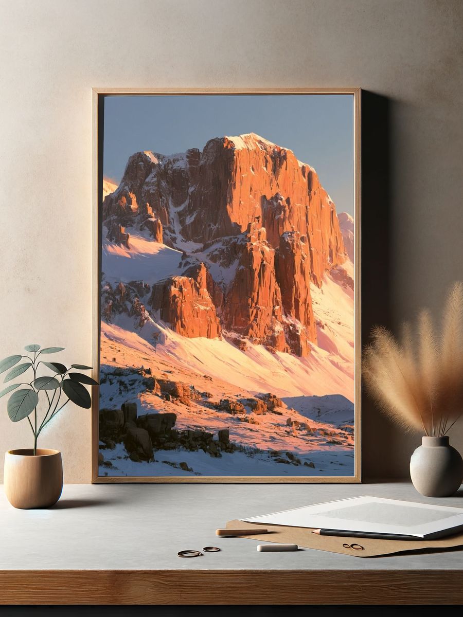 Sunlit Snowy Mountain Landscape Print. — room view 2