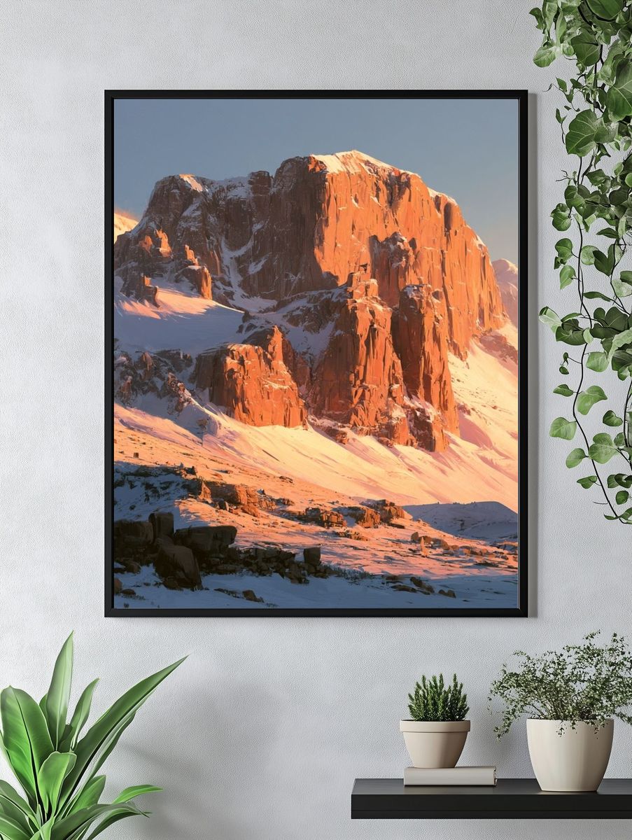 Sunlit Snowy Mountain Landscape Print. — room view 4