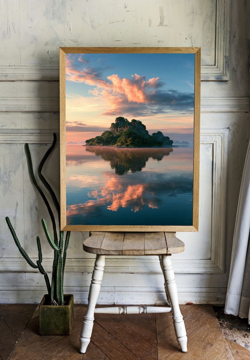 Tropical Island Sunset Print. room preview