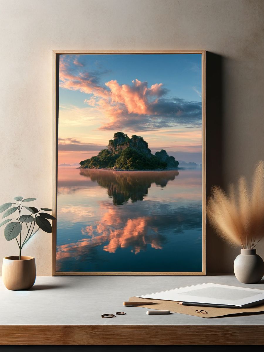Tropical Island Sunset Print. — room view 2