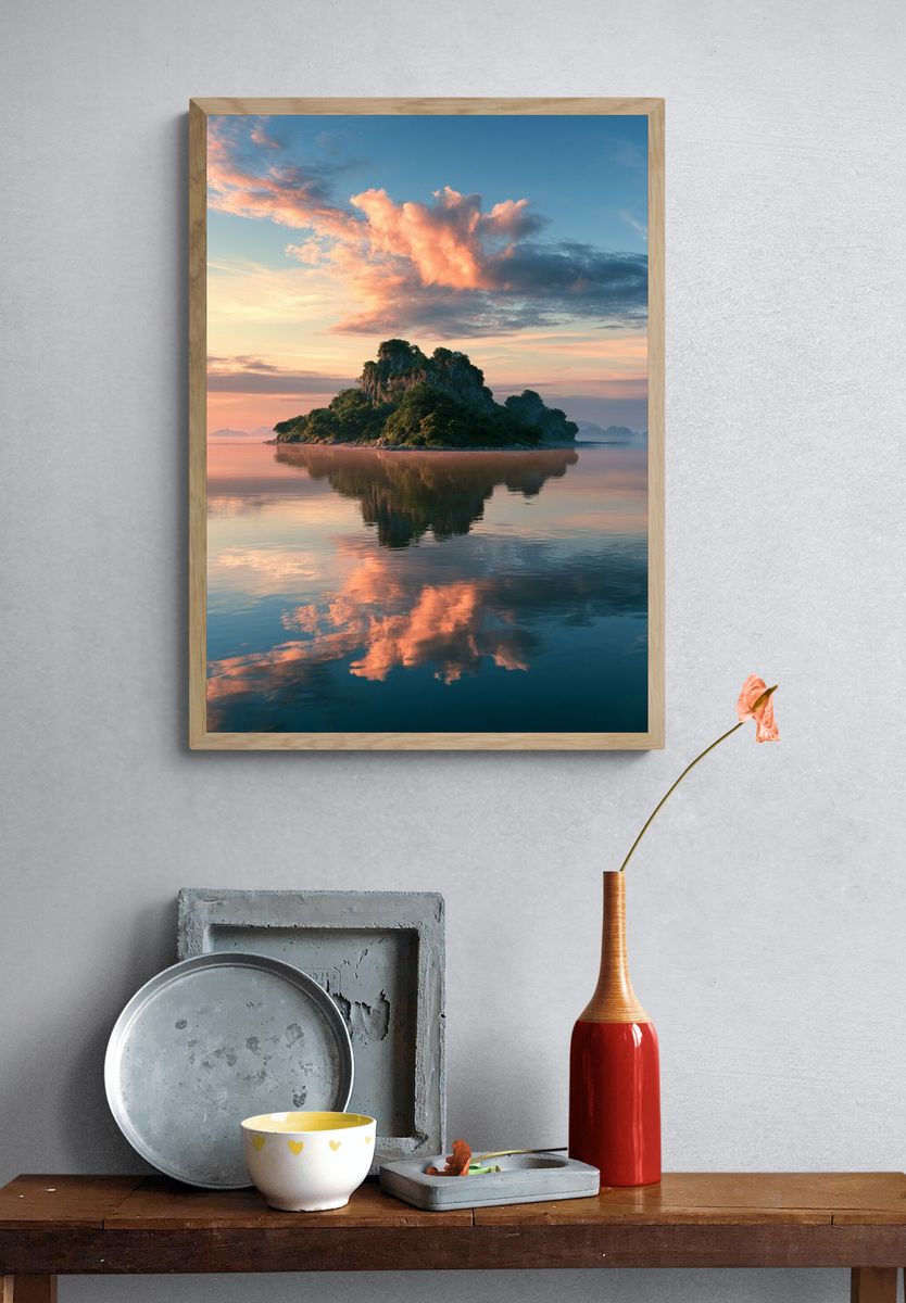 Tropical Island Sunset Print. — room view 3