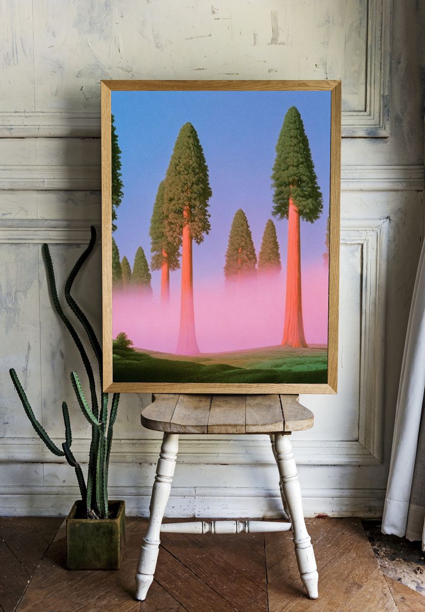 Pink Mist Redwood Forest Print. — room view 1